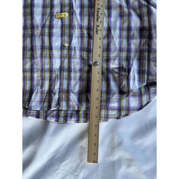 Thomas Dean Shirt Mens Large Purple Yellow Plaid Button Down Smart Casual Cotton - Picture 11 of 14